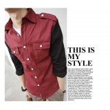 Wholesale - Bicolor Simple Style Epaulets Design Slim Shirt with Long Sleeves (255-ZC53)