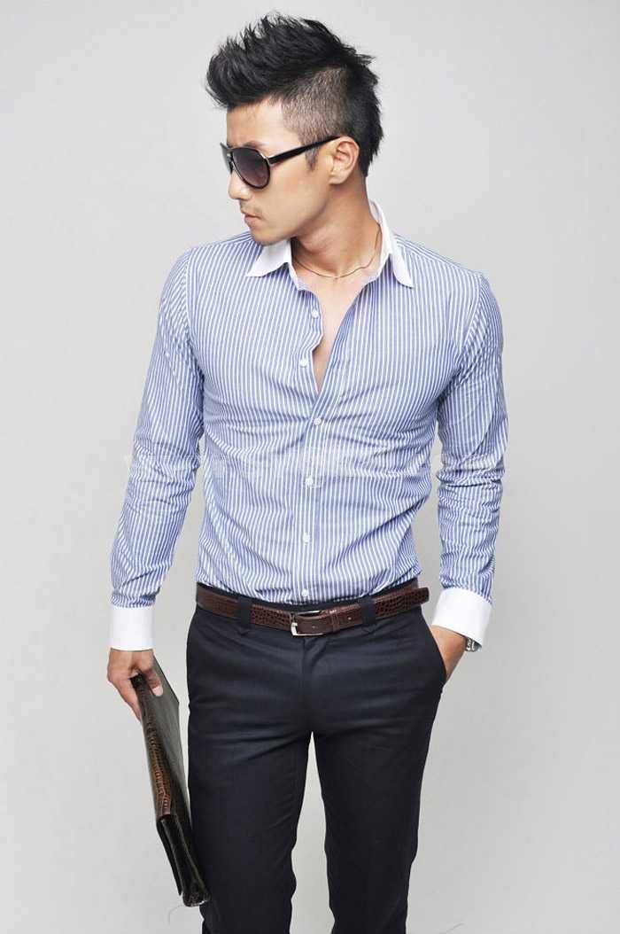 100% Cotton Business Casual Strips Style Shirt with Long Sleeves