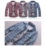 Wholesale - 100% Cotton Slim Checked Shirt with Long Sleeves (3-1310-W21)
