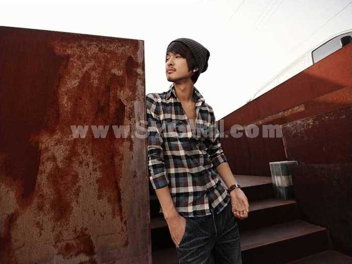 100% Cotton Fashionable Colored Checked Shirt with Long Sleeves (9-1414-038)