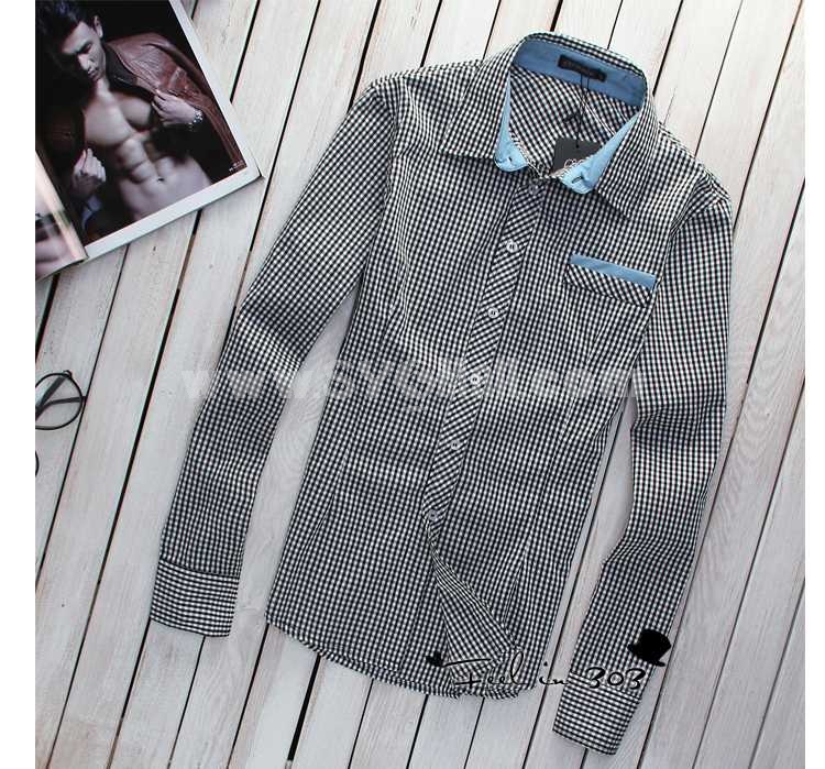 Fashionable Thin Grid Lines Shirt with Long Sleeves (1-303-CS01)