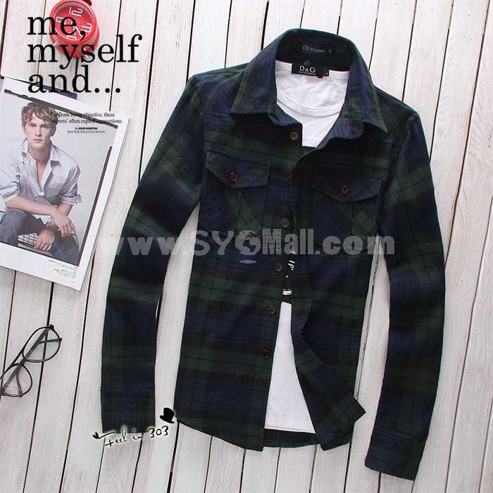 Trendy Man's Classical Casual Checked Shirt with Long Sleeves (1-303-C69)