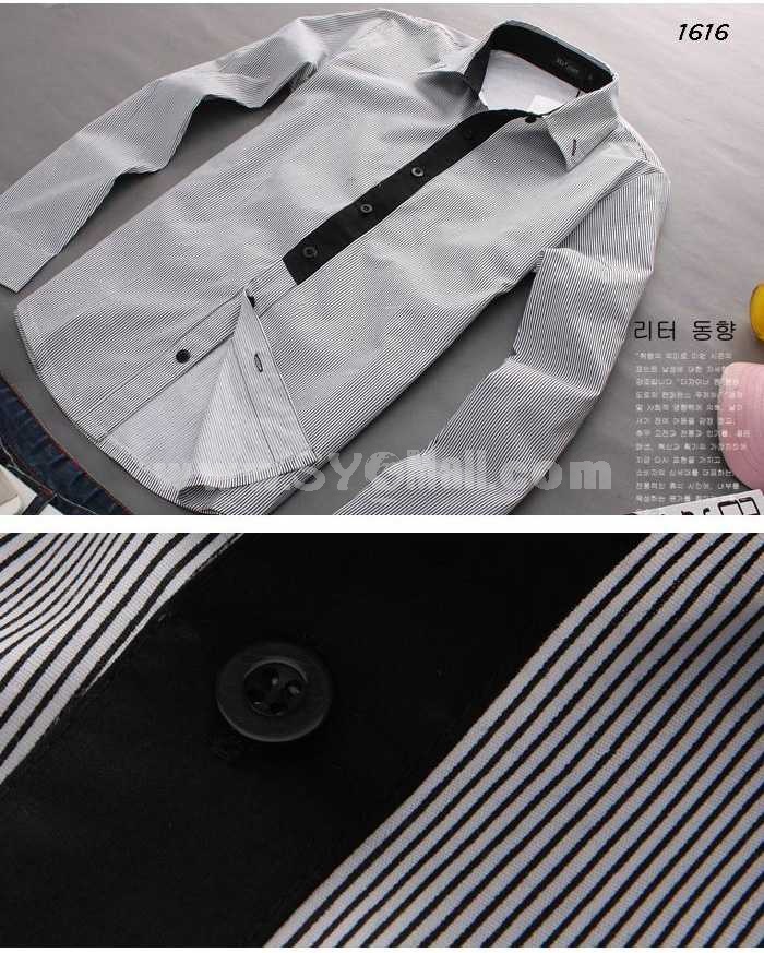 Business Casual Black&White Stripes Slim Shirt with Long Sleeves (8-1616-Y70)
