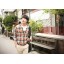 Fashionable Mid-length Checked Shirt with Long Sleeves (8-717-0093)