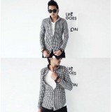 Wholesale - Superb Stand-Collar Slim White&Black Checked Shirt with Long Sleeves (5-1616-Y81)