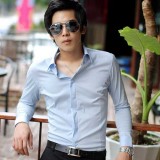Wholesale - Fashionable Slim Simple Design Hidden Placket Shirt with Long Sleeves (413-C18)
