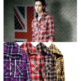 Wholesale - Trendy Man's Casual Hooded Checked Shirt with Long Sleeves (303-C68)