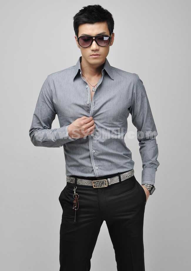 Charismatic Colored-Placket Leisure Shirt with Long Sleeves (412-05)