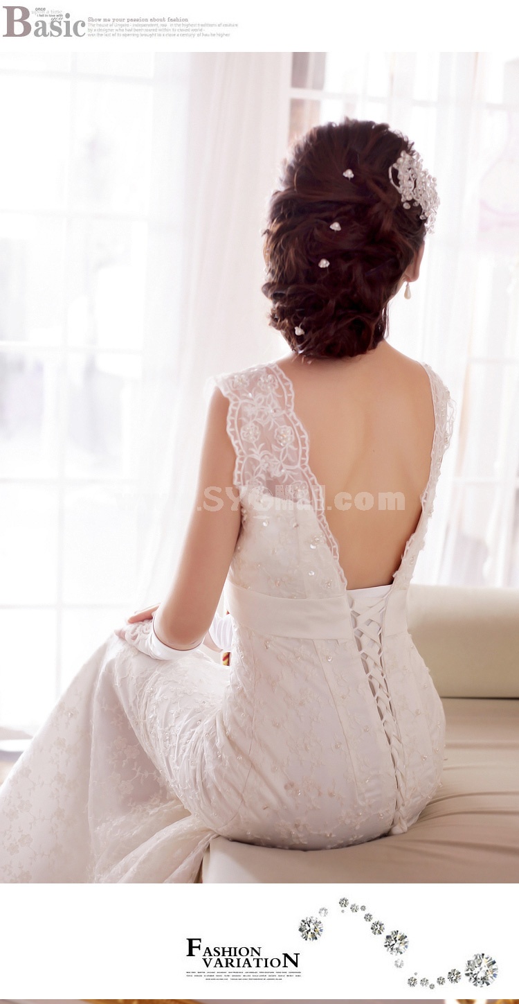 Retro Halter V-neck Slim Lace-up Pailette Mermaid Wedding Dress