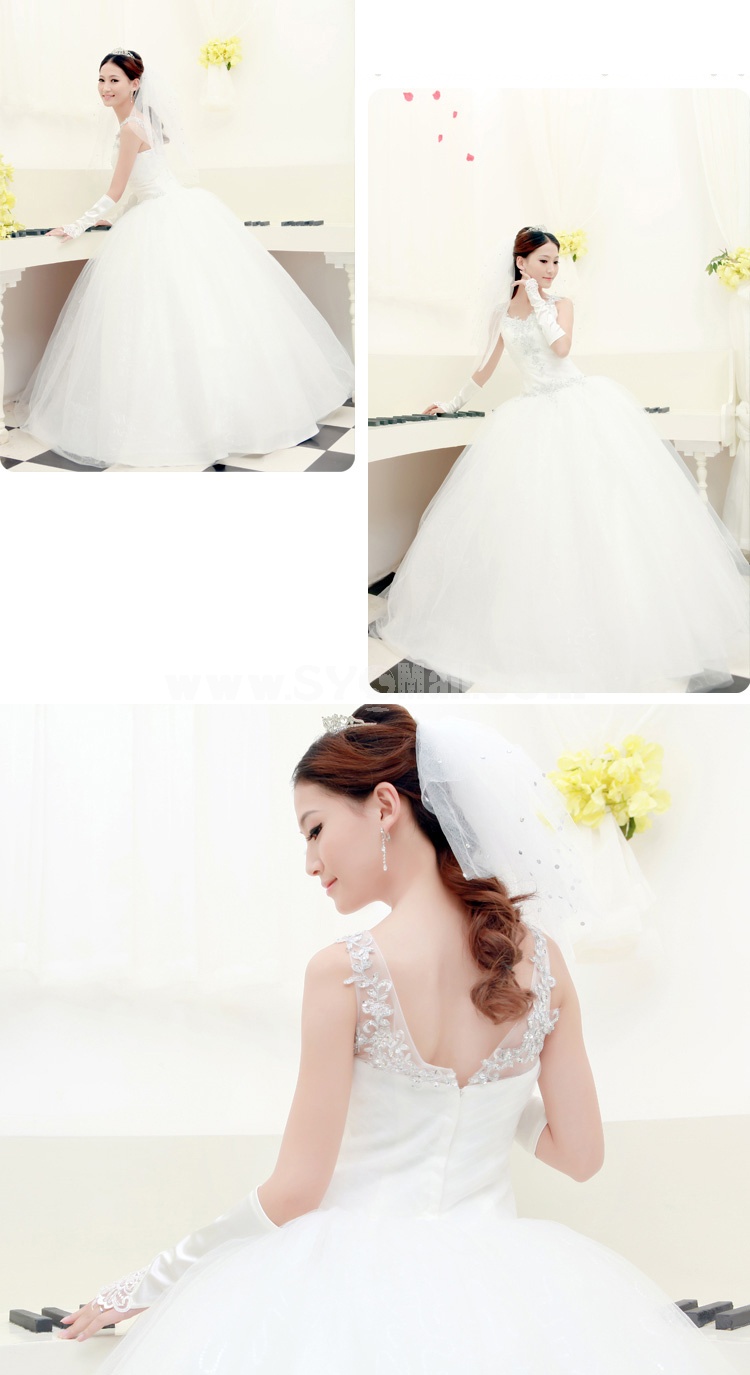 Halter V-neck Paillette Zipper Floor Length Wedding Dress
