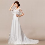 Wholesale - A-line/Ball Gown Off-the-shoulder Lace-up Court Train Wedding Dress