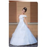 Wholesale - A-line/Ball Gown Off-the-shoulder Flora Tulle Zipper Wedding Dress