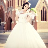 Wholesale - A-line/Ball Gown Off-the-shoulder Beading Organiza Empire Wedding Dress