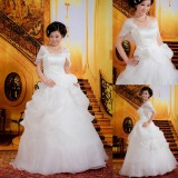Wholesale - A-line/Ball Gown Off-the-shoulder Beading Organiza Empire Zipper Wedding Dress