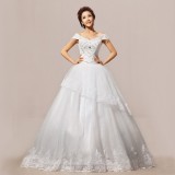 Wholesale - A-line/Ball Gown Off-the-shoulder Beading Paillette Organiza Lace-up Wedding Dress