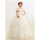 Wholesale - A-line/Ball Gown Off-the-shoulder Beading Paillette Organiza Zipper Empire Wedding Dress