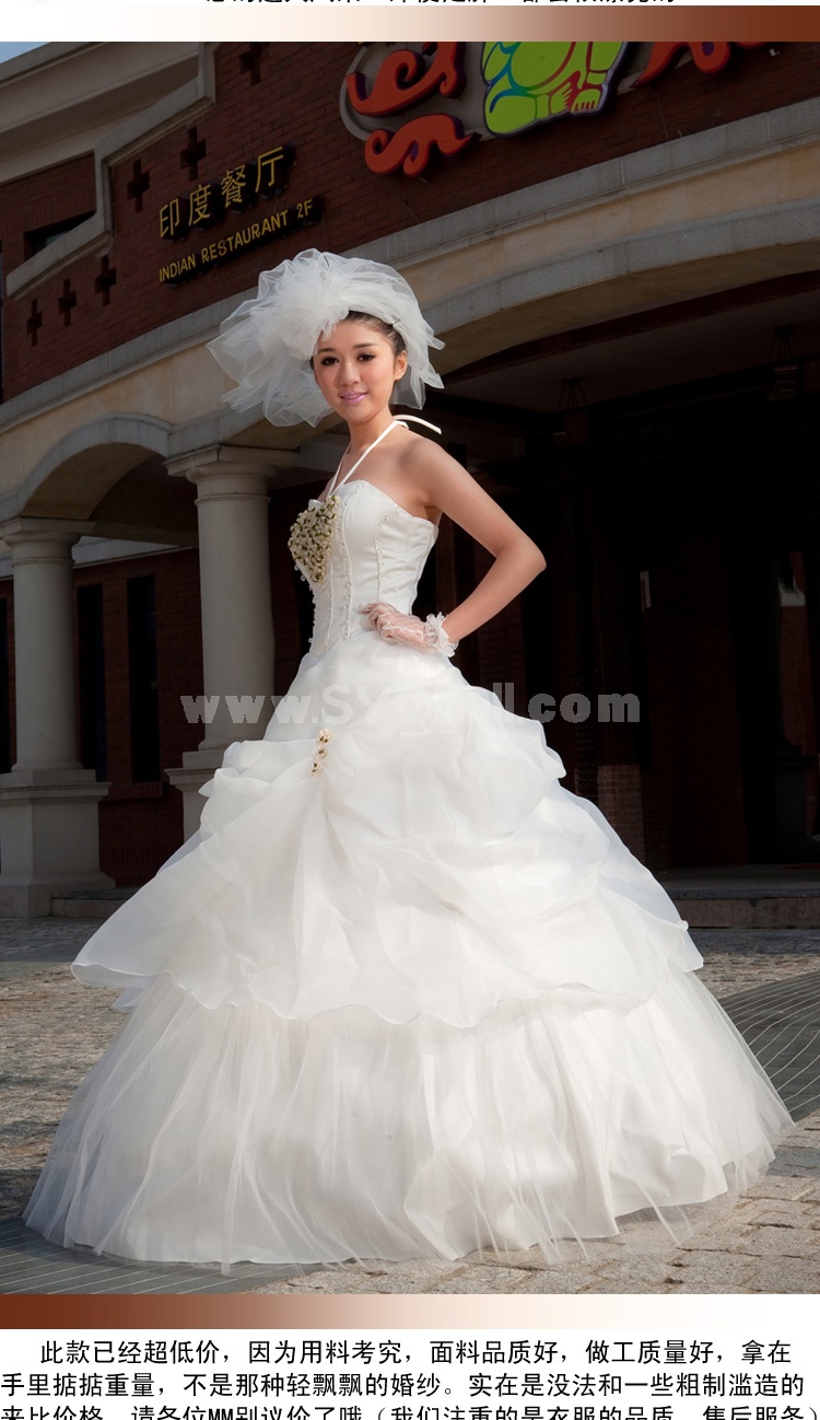 Halter A-line/Ball Gown Flora Organiza Empire Zipper Lace-up Wedding Dress