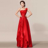 Wholesale - One Shoulder Floor-length Flora Chiffon Zipper Wedding Dress