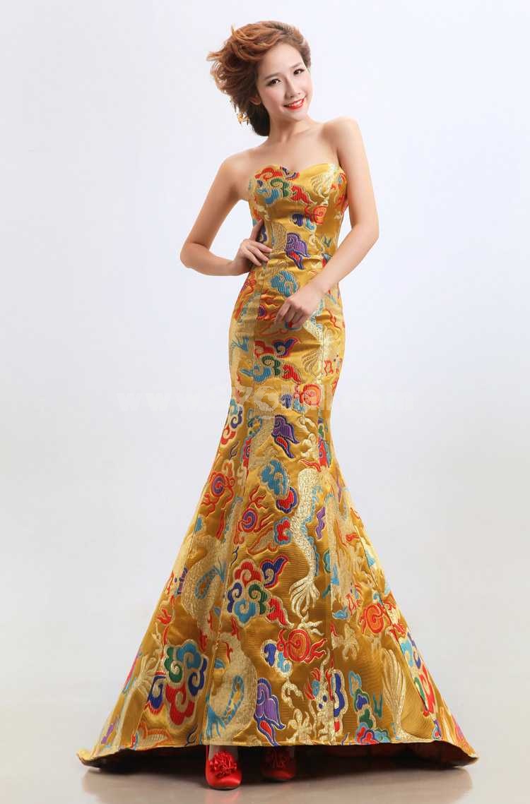 Strapless Floor-length Brocade Empire Zipper Mermaid Wedding Dress