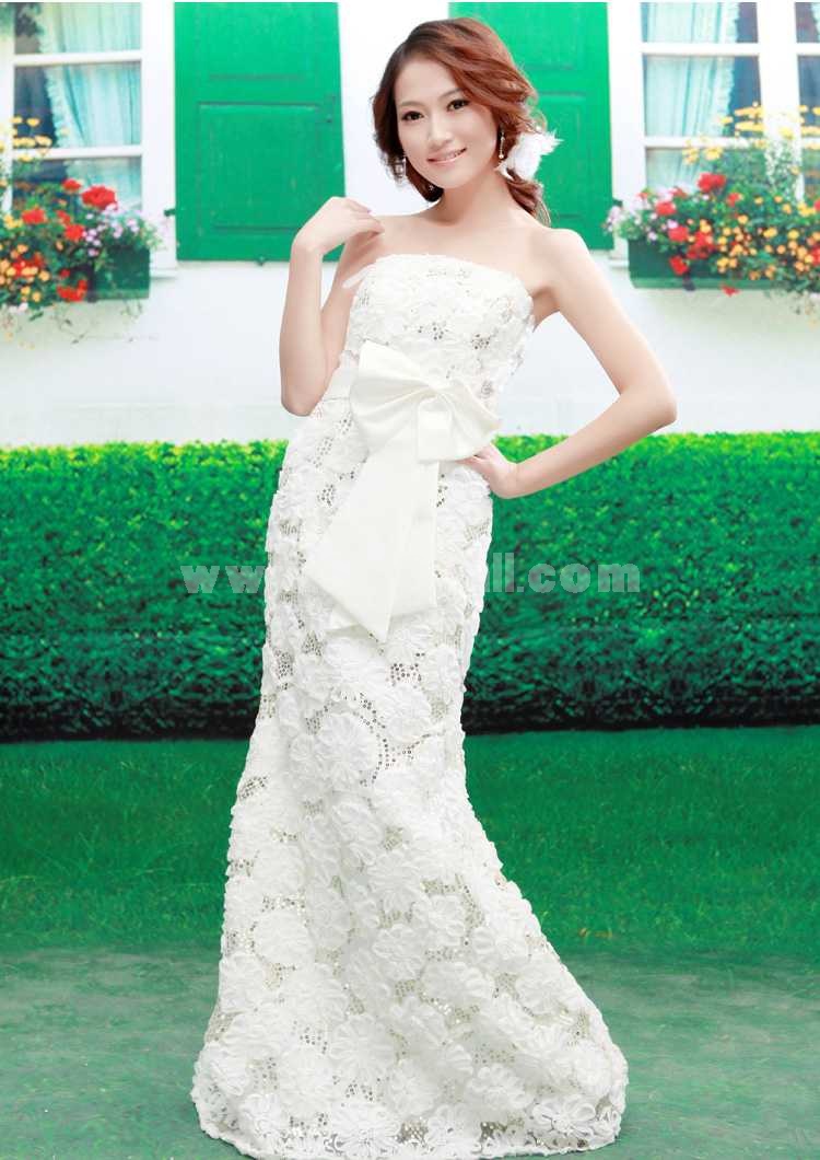 Strapless Floor-length Flora Silk Gauze Empire Zipper Wedding Dress