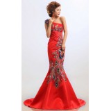 Wholesale - One Shoulder Embroidery Floor-length Lace Zipper Wedding Dress
