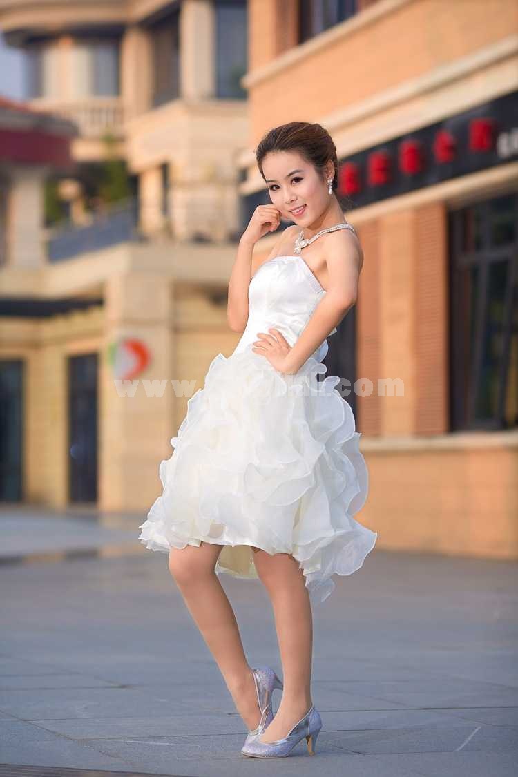 Strapless Short/Mini Chiffon Satin Zipper Empire Wedding Dress LF86
