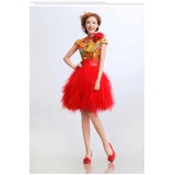 Wholesale - Mandarin Collar Short Sleeve Knee-length Short Cheongsam / Chinese Dress 