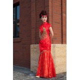 Wholesale - Retro Mandarin Collar Short Sleeve Ankle-length Embroidery Short Cheongsam / Chinese Dress 
