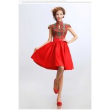 Wholesale - Mandarin Collar Short Sleeve Knee-length Short Cheongsam / Chinese Dress 