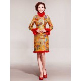 Wholesale - Mandarin Collar Long Sleeve Knee-length Short Cheongsam / Chinese Dress 