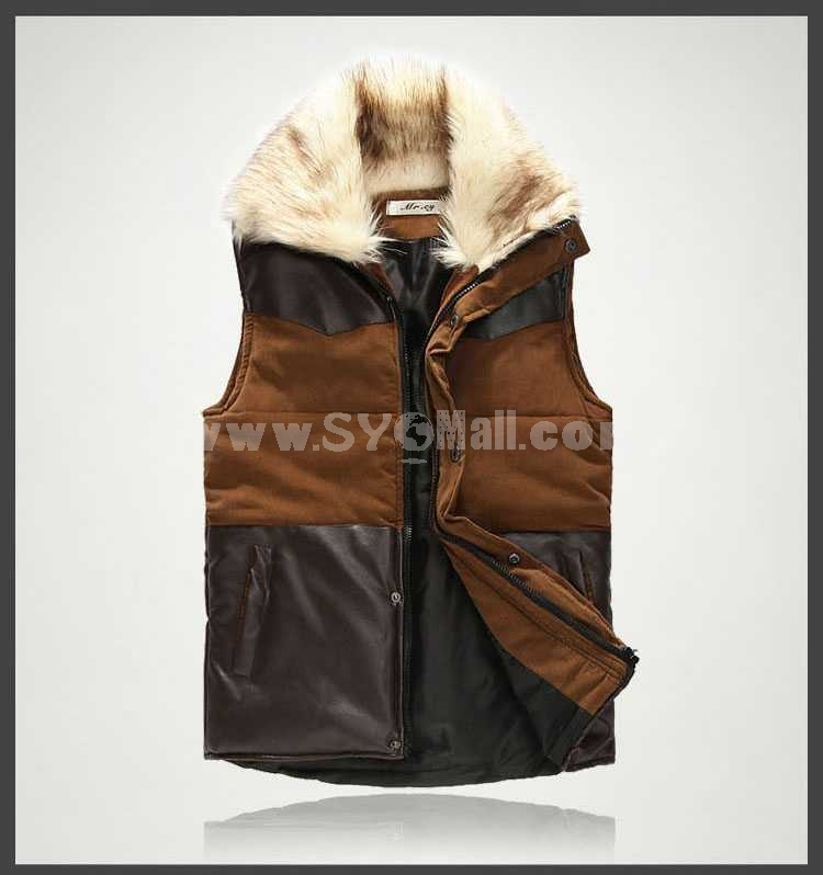 Trendy Fur-Collar Cotton&Leather Vest (1704-CY143)