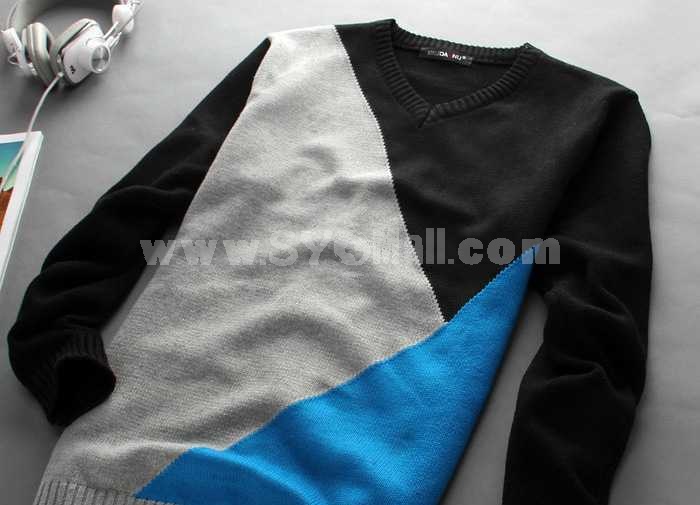 Fashionable Stitching Design V-Neck Sweater (1504-DT44)