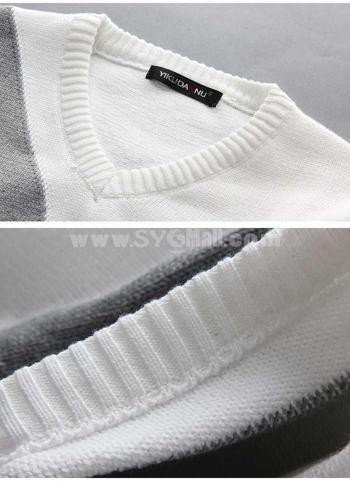 Fashionable Stitching Design V-Neck Sweater (1504-DT44)