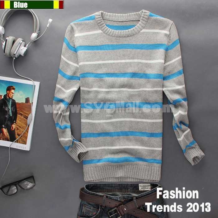 Fashionable Casual Stripes Style Round-Neck Long-Sleeved Knitwear (1504-DT75)
