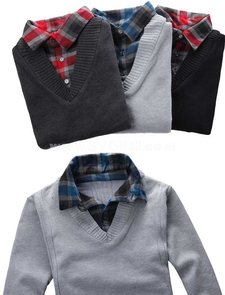 Fashionable Casual Pure Color Sweater with Faux Shirt (1115-M21)