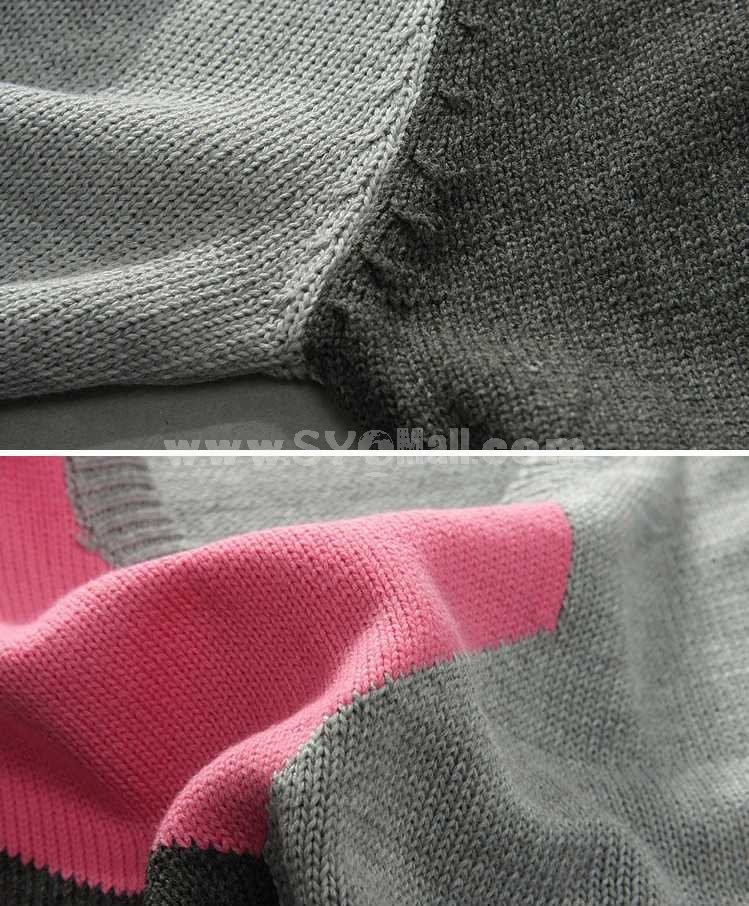 Fashionable Tricolor Stitching Design Slim Round-Neck Knitwear (1612-MD225)