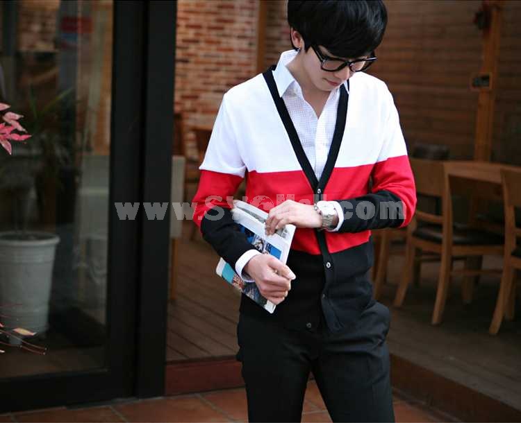 Fashionable Casual Tricolor V-Neck Cardigan (1403-YJ327)