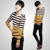 Wholesale - 100% Cotton Fashionable Bicolor Stripes Pattern Round-Neck Sweater (1515-M110)