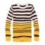 100% Cotton Fashionable Bicolor Stripes Pattern Round-Neck Sweater (1515-M110)