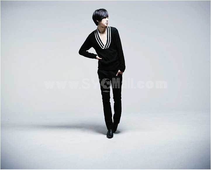 Fashionable Trendy Wide V-Neck Design Thin Bottoming Knitwear (1515-M106)