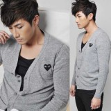Wholesale - Trendy Grey Knitting Cardigan with Black Heart-Shaped Badge (8-1018-Y07)