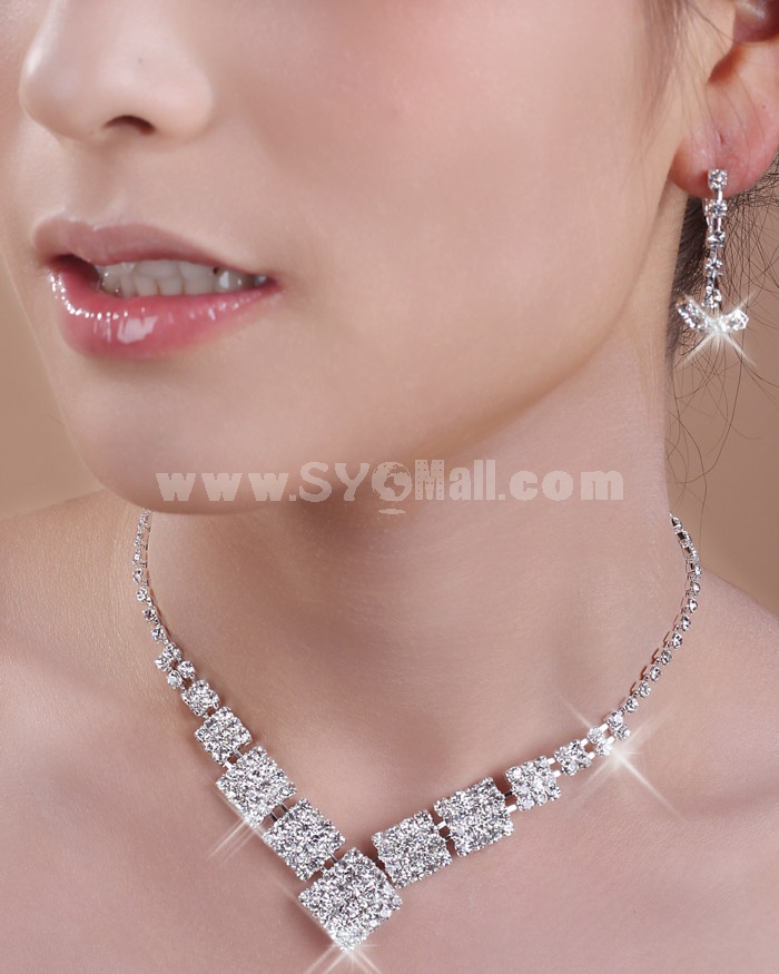Shiny Square Design Alloy with Rhinestone Women's Jewelry Set Including Necklace, Earrings