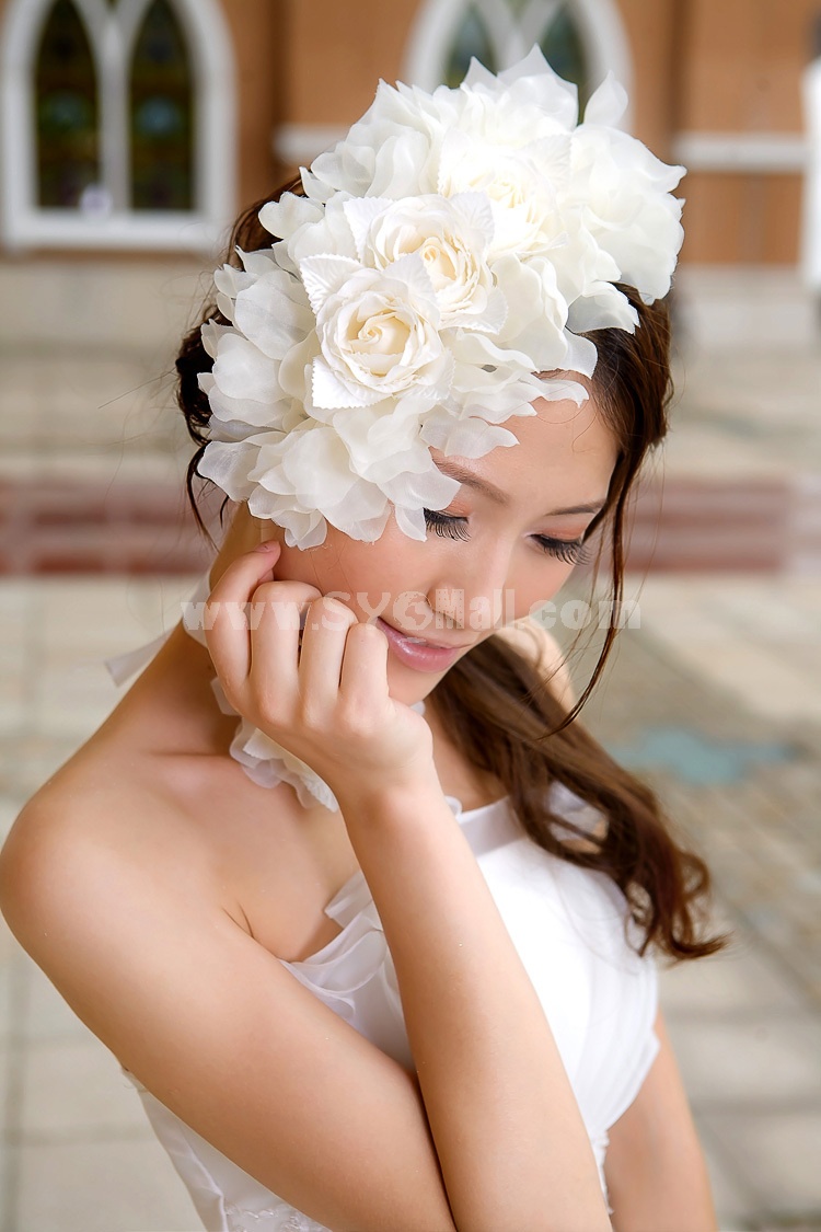 White Gorgeous Tulle/ Polyester Wedding Bridal Flower/ Corsage/ Headpiece 05