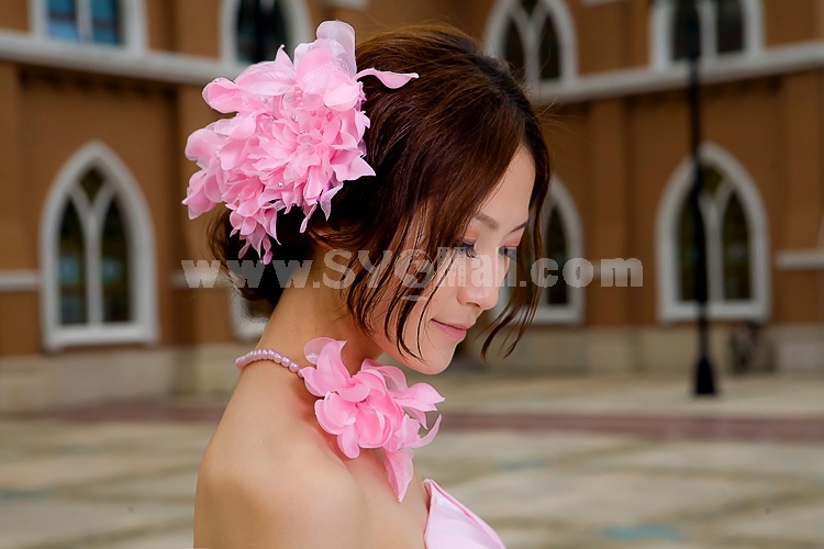 Pink Gorgeous Tulle/ Polyester Wedding Bridal Flower/ Corsage/ Headpiece 07