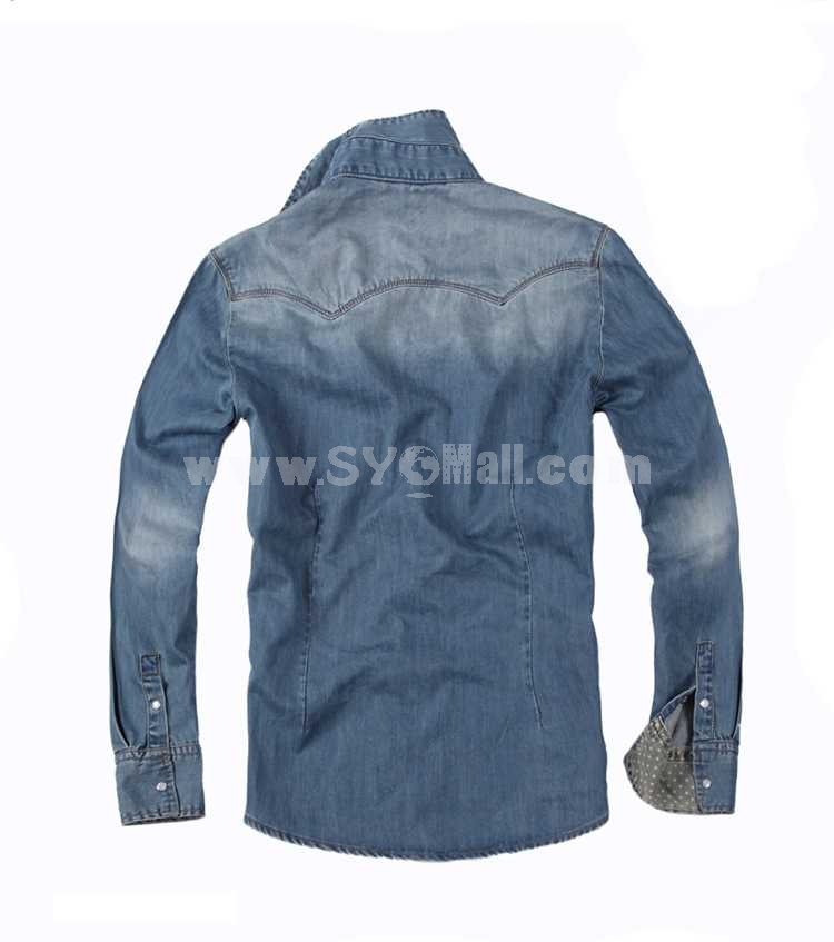 FBBOY Retro Style Slim Solid Denim Shirt Long Sleeves Denim Jacket Blouse F185