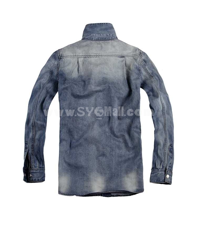 FBBOY Retro Style Slim Solid Denim Shirt Long Sleeves Denim Jacket Blouse F165