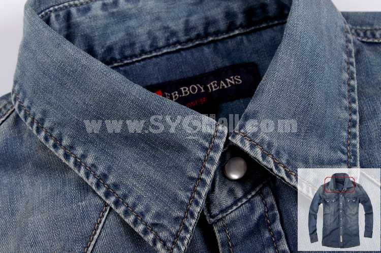 FBBOY Retro Style Slim Solid Denim Shirt Long Sleeves Denim Jacket Blouse