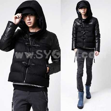 Men's Coat Extra Thick Slim Cotton Padded Worsted Leather Sleeves  (1015-W132)