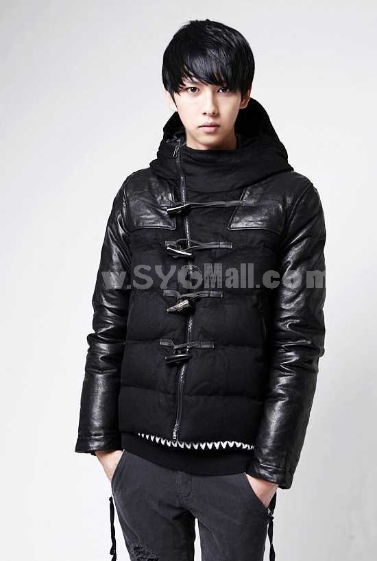 Men's Coat Extra Thick Slim Cotton Padded Worsted Leather Sleeves  (1015-W132)