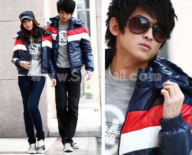 Men's Coat Extra Thick Hooded Cotton Padded Stripes Pattern (1015-W127)